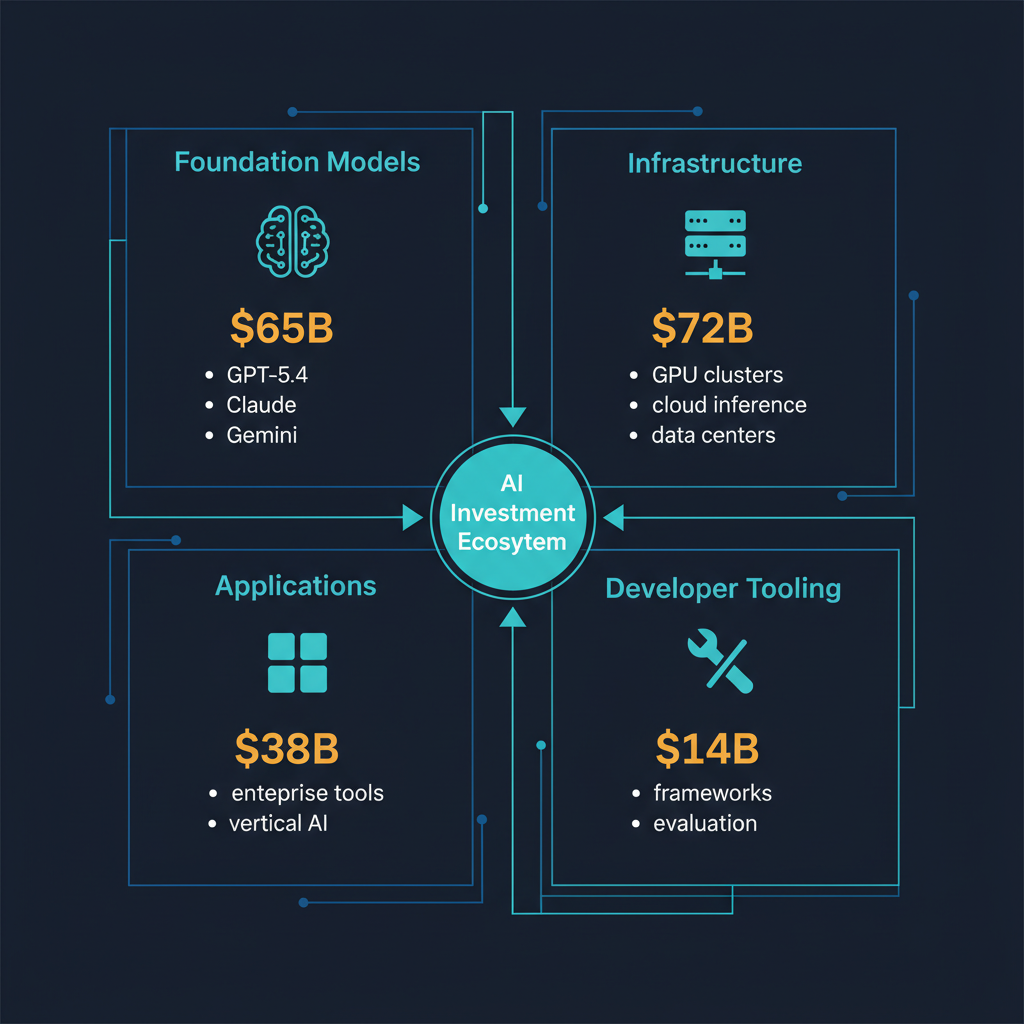 AI investment categories: infrastructure, models, applications, tooling