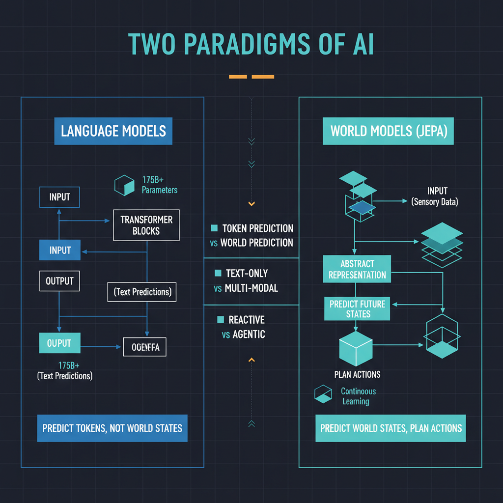 World models vs language models: predictive world modeling