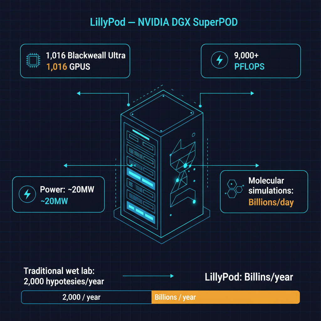LillyPod supercomputer specs: 1016 Blackwell Ultra GPUs, 9000+ petaflops