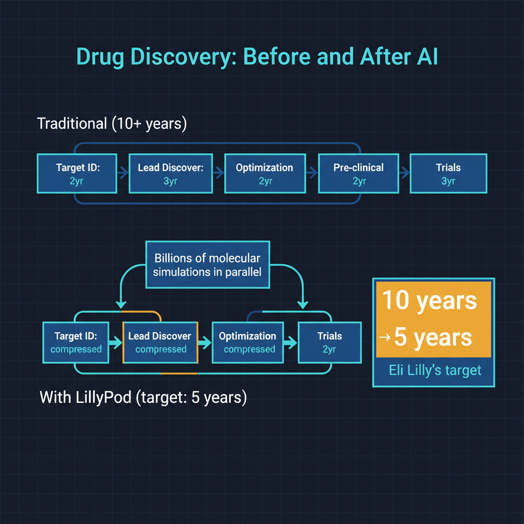 Drug discovery timeline: traditional vs AI-accelerated pipeline