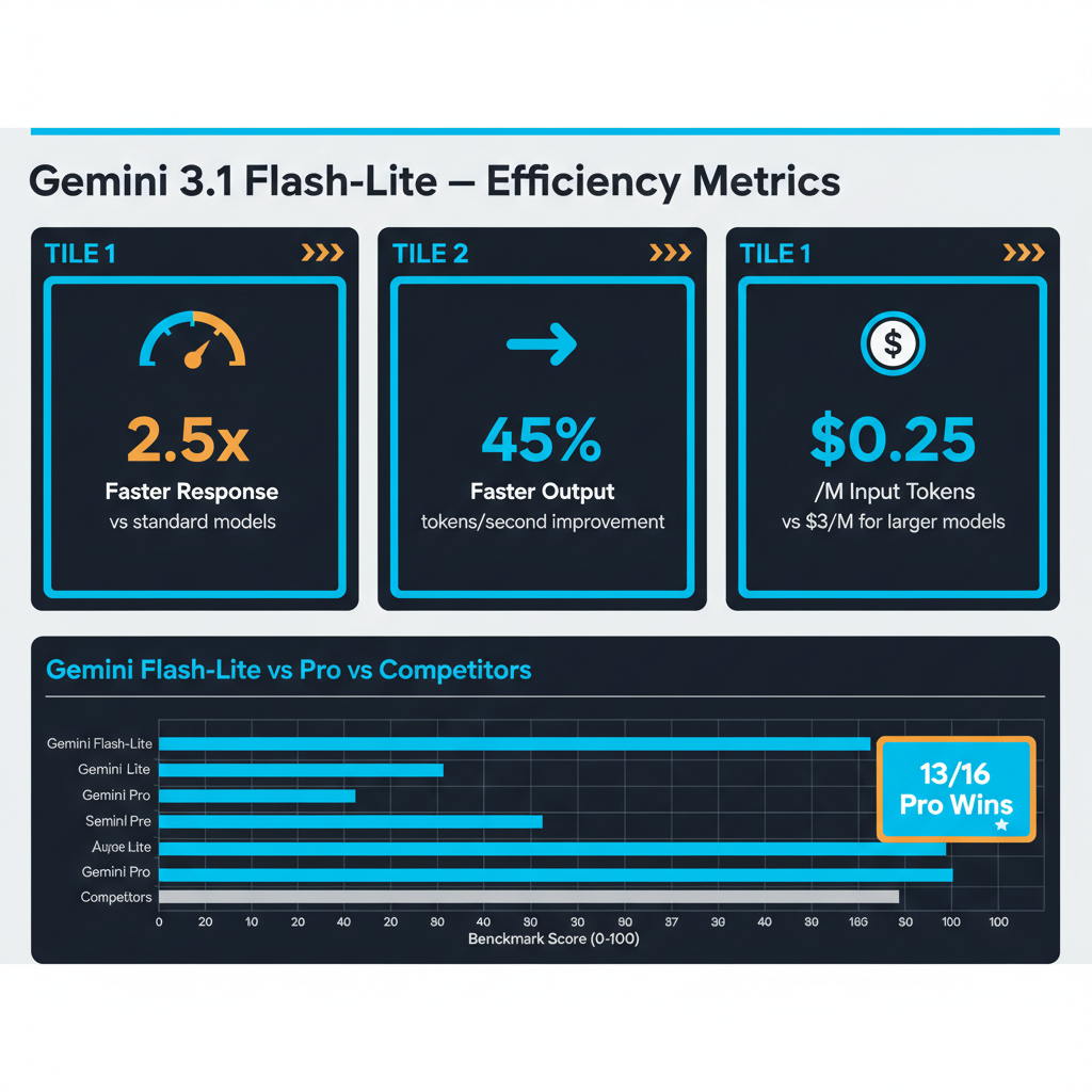 Gemini Flash-Lite performance metrics: 2.5x faster, 45% faster output