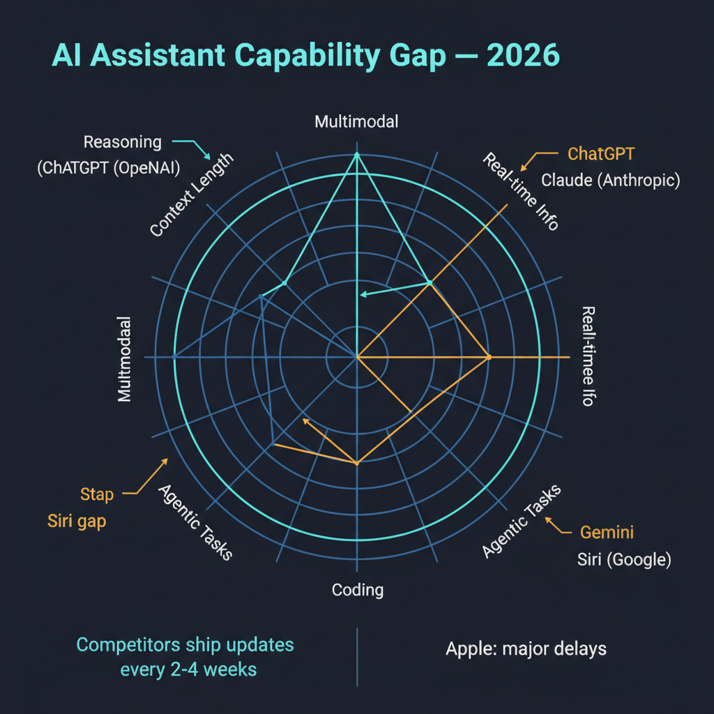 AI assistant capability comparison: Siri vs competitors 2026
