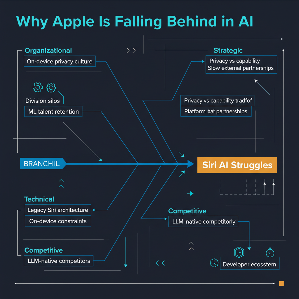 Apple AI challenges: organizational, technical, and strategic factors